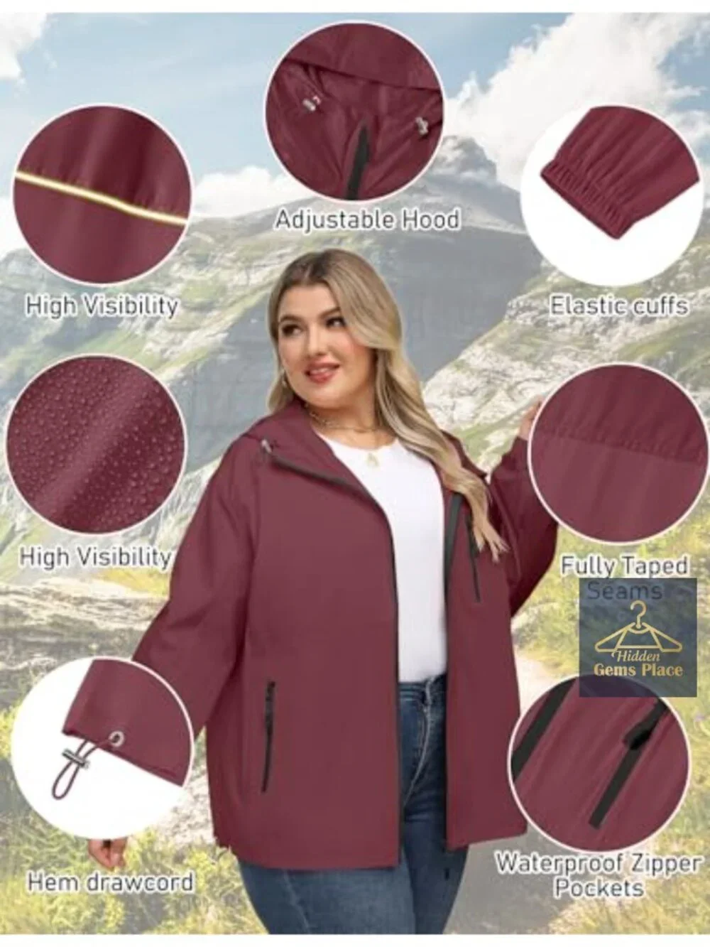 Plus Size Waterproof Rain Jacket with Hood Windbreaker Outdoor